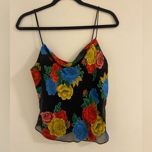Alive + Olivia Silk Floral Print Square Neck Tank Top Red Blue Black Size Small